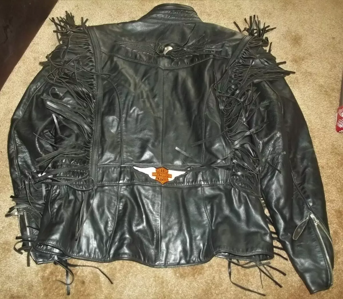 HARLEY DAVIDSON LEATHER MOTORCYCLE JACKET W FRINGE SIZE WOMENS