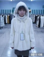 BRAND NEW WHITE MINK FUR JACKET HOOD WOMEN SZ 12 UP