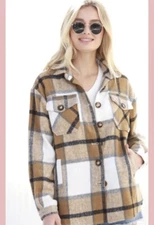 Davi & Dani Plaid Shaket L Button Down Pockets Relaxed Fit Fall Winter Flanel