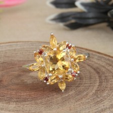 Natural Citrine Solitaire Engagement Ring 925 Sterling Silver Birthstone Ring