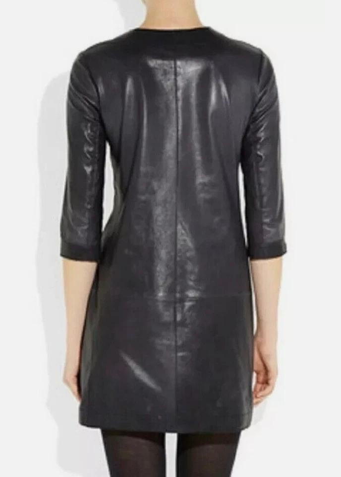 NUEVA Camisa de Vestir Vince 10 Cuero Cordero Para Mujer Cambio Mini Cuello en V Manga 3/4 Gris Foto 4 de 4