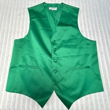Vesuvio Napoli Men's Button Front V-Neck Waistcoat Vest Medium Solid Green