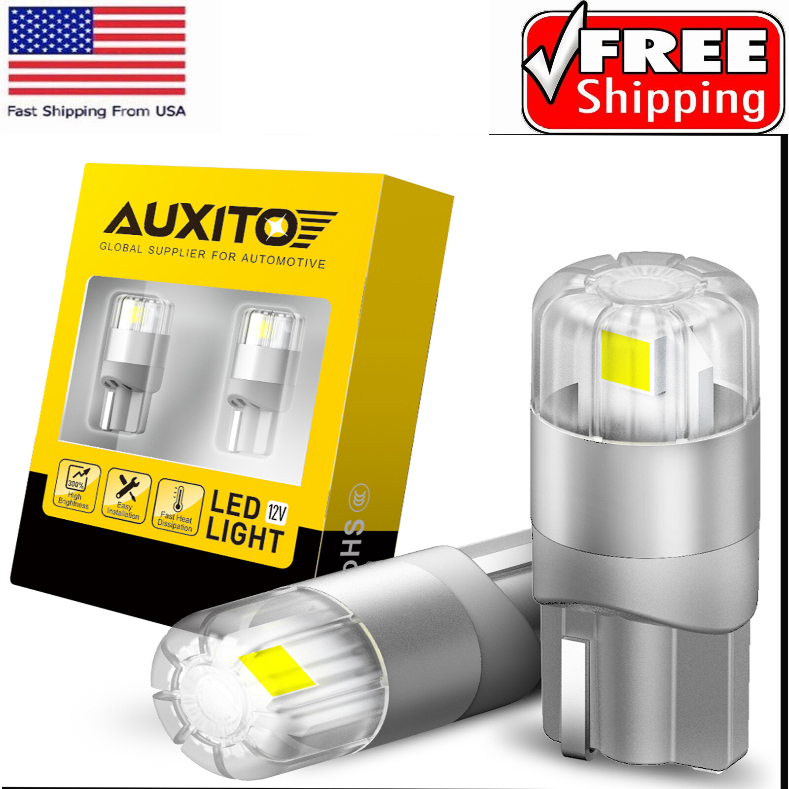 2X AUXITO T10 LED License Plate Car Light Interior White Bulbs 168 2825 194 W5W