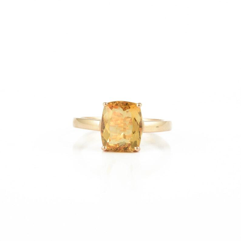 10K Solid Yellow Gold Natural Citrine Gemstone Solitaire Statement Ring
