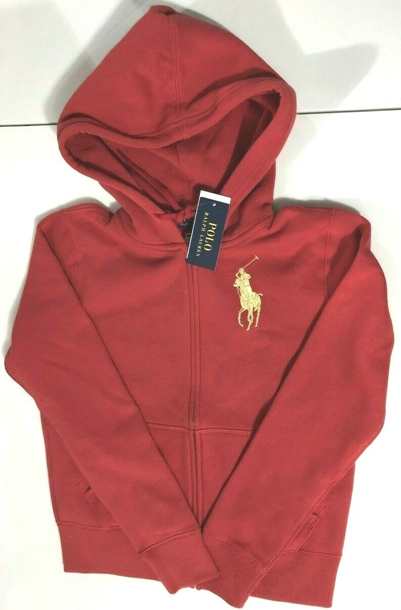 Polo Ralph Lauren donna TG XS rossa con cappuccio zip intera "G BIG PONY" nuova con etichetta