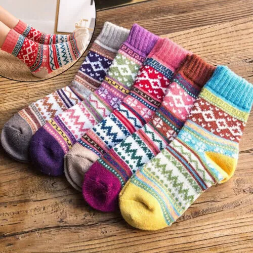 5 Pairs Womens Thick Socks Thermal Warm Knitting Nordic Ladies Socks Winter