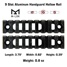2PCS M-Lok Aluminum Hollow Rail 9 Slot Picatinny Weaver for MLOK