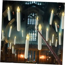 Homemory Hanging Floating Candles with Wand Warm White Light - 12pcs With Wand