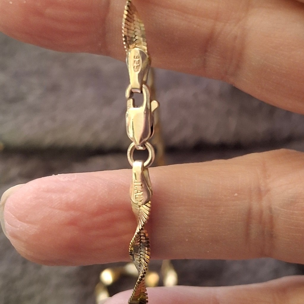 Solid Sterling Silver & Gold Twisted Herringbone … - image 6