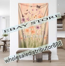 Peach wildflower tapestry soft rustic garage ideas wall hanging 59X82 in