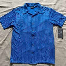 Vintage POSITANO 2000's Men’s Club Slim Shirt Metallic Blue Made In USA Size M