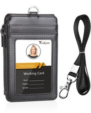 ID Badge Holder with Lanyard 1 Zip Pocket and 4 Card Slots Lanyard ID Card Ho...