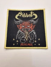 SABBAT, MUSKELROCK, YELLOW BORDER, 4X4 INCHES, WOVEN PATCH