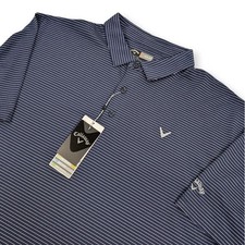 Callaway Opti-Dri Polo Shirt Mens 2XL Navy Blue White Striped Golf Performance