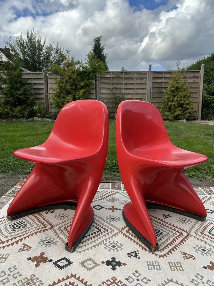 2 X Chairs Kids Casalino Vintage Red Good Condition Space Age Era - Image 2 of 4