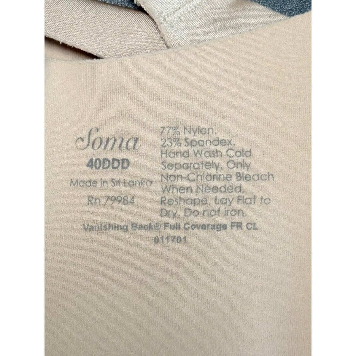 Soma Vanishing Back Full Coverage Front Close Bra Tan Plus Size 40DDD 011701 View 5