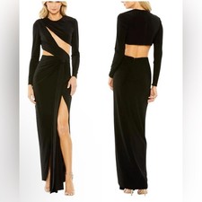 New Mac Duggal 27426 High Slit Cutout Dress – Size 2, Black
