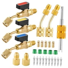 AC Refrigerant Angled Compact Ball Valve 3PC Ball Valve + 2PC R410A Adapter