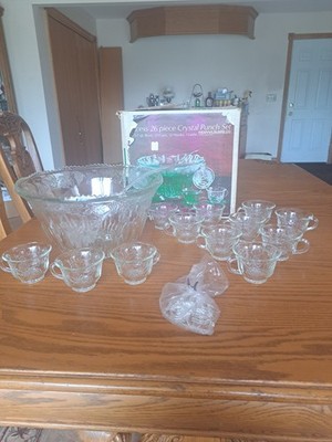 Indiana Glass Vintage 25-Piece Princess Pattern Punch Bowl Set Original Box