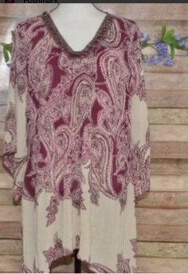 Catherines Burgundy Paisley Chiffon Tunic Blouse 2x
