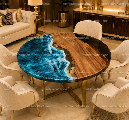 Custom Ocean Wave Epoxy Table Round Wood Coffee Table Modern Home Decor