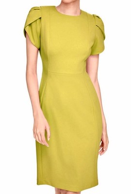 CALVIN KLEIN SHEATH DRESS, UNIQUE TULIP SLEEVE, CELERY, SIZE 8 NWT