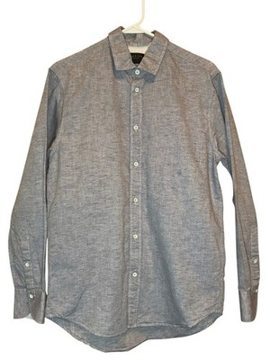 Rag & Bone Shirt Mens 15.5 Textured Gray Cotton Linen Button Down Long Slv EUC