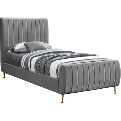 Meridian Furniture Zara Contemporary Gray Velvet Twin Bed