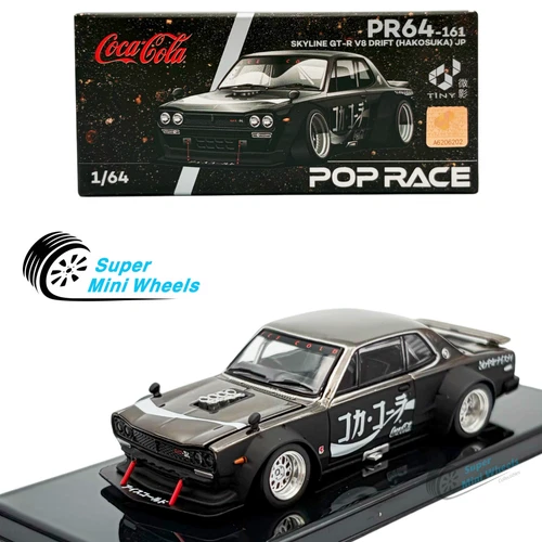 Pop Race 1:64 Nissan GT-R V8 Drift Hakosuka JP Coca Cola Chrome Black #161