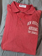 Vtg 80s Russell Athletic Polo Mens Size Large Airshow Print Made In USA Red