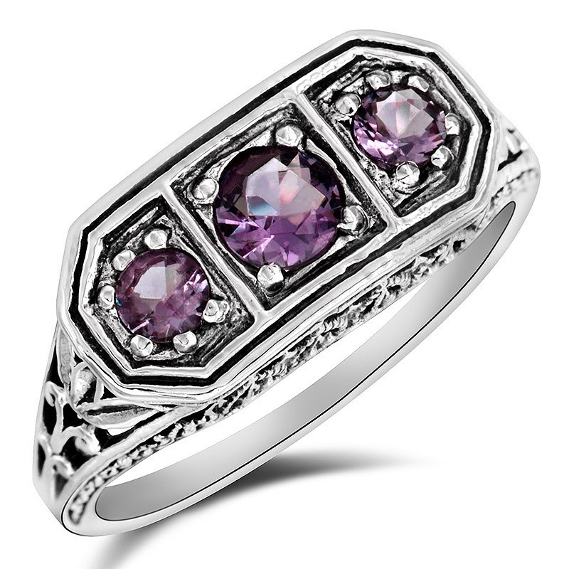 1CT Amethyst 925 Sterling Silver Filigree Ring Jewelry Sz 8 F3-7