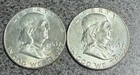 LOT OF 2 - 1963 50C BEN FRANKLIN SILVER HALF DOLLARS - 90% SILVER AS SHOWN