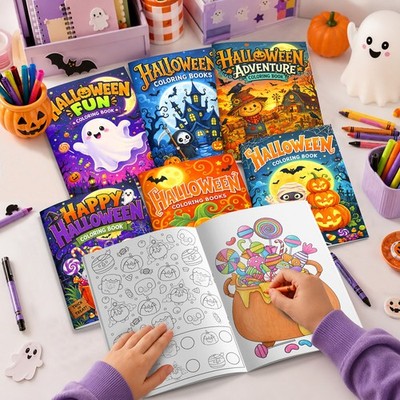 48 Pcs Halloween Coloring Book for Kids Adorable Animals Spooky Painting Book