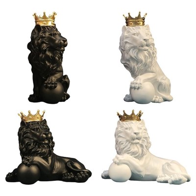 Nordic Resin Lion Statue mit Crown Wild Animal Sculpture Crafts für Home