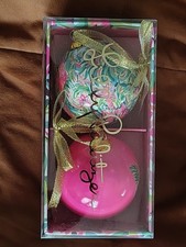 LILLY PULITZER FELINE FINE PLUMERIA 2021 CHRISTMAS BALL ORNAMENTS -SET OF 2