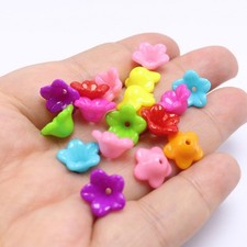 200pcs Bright Color Acrylic Bell Trumpet Flower Beads Deep Cap 13X6mm Kids Craft