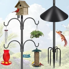 Smart Bird Feeder Pole Squirrel Proof 94 Inch with 4 Shepherds Hooks Outdoors