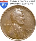 1936-D Lincoln Wheat Cent Penny - Circulated Good/Very Good (G/VG)