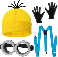 4 Pcs Halloween Costume for Adults,Yellow Hat/Goggle/Glove/Suspender