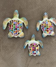 Set Of 3 Turtle Mosaic Multicolor Mexican Wall Art