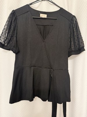 Meraki Women s Blouse Short Sleeve Size XL Black V-Neck Polyester Blend Top
