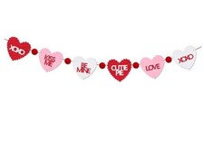 Valentines Day Banner, Felt Heart XOXO Love Decorations with Red Pom Poms,