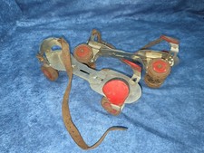 Vintage Adjustable Metal Roller Skates Leather Straps Clamp On Shoe Skates Pair