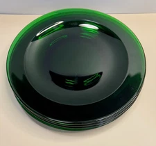 4 Antique Emerald Green Glass Luncheon Dessert Plates 8” Early 20th Century