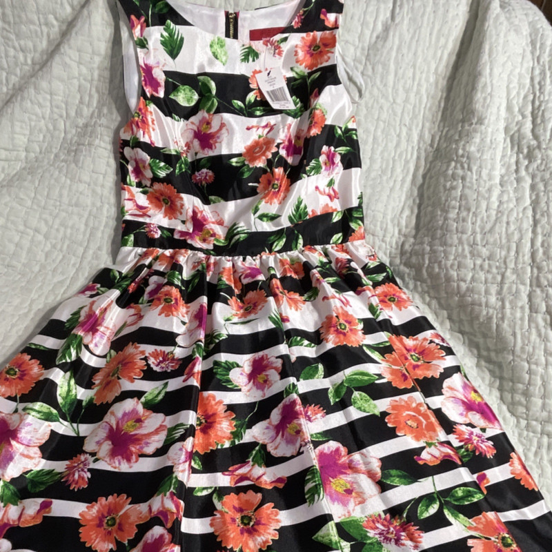 RED Saks Fifth Avenue Girls 4 Fit & Flare Satin Floral Sleeveless Zip Dress