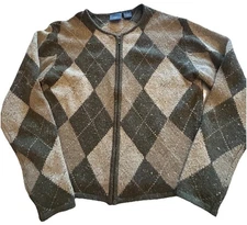 Vtg Tailor B Moss Cardigan Sz Small Green Wool Angora Argyle Preppy Academia 90s