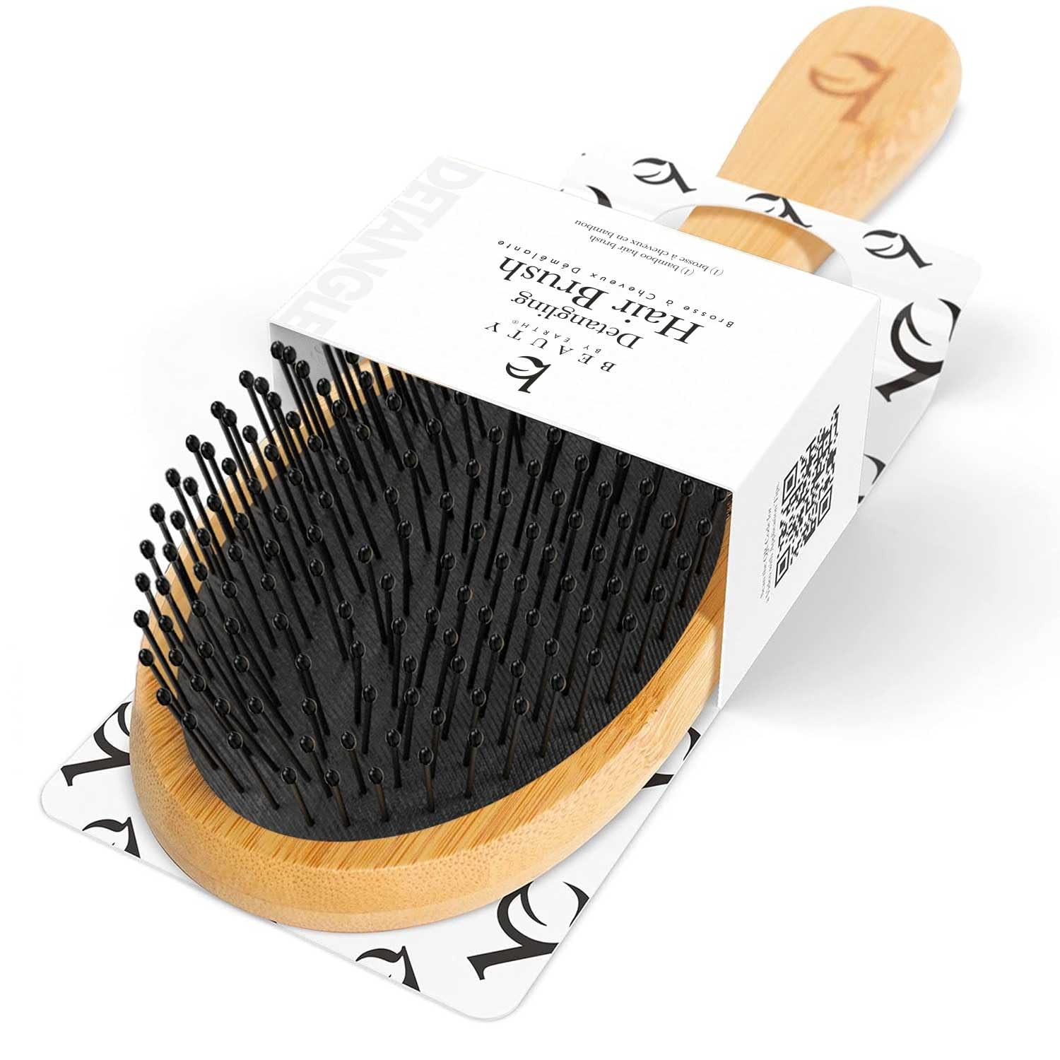 Bamboo Detangler Hair Brush for Women Men Kids - Gentle Styling & Scalp Massage-image