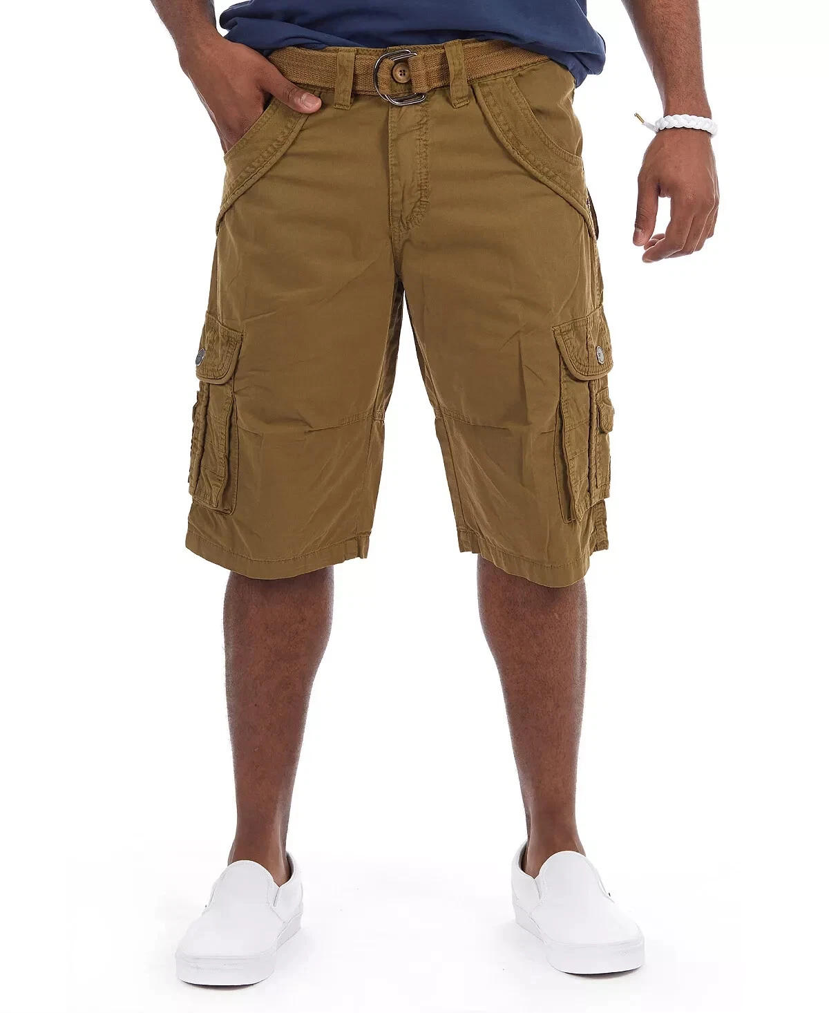 X-Ray Mens Belted Double Pocket Cargo Shorts Color: Brown Size:38
