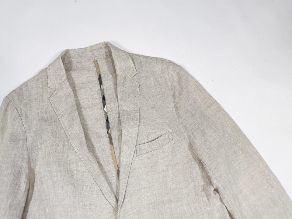 Chaqueta Blazer Burberry Nova Detalles a Cuadros Lino Sin Forro Talla L Foto 2 de 4