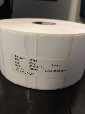 Zebra 2''x1'' PolyPro OEM TTR 2k Labels ZD420 ZD500 ZD620t TLP2824 GX430T Printers